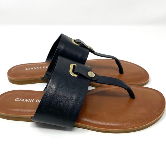 GIANNI BINI Women's Thong Black Leather Flat Sandals FAIRISS 6M - Picture 6 of 13